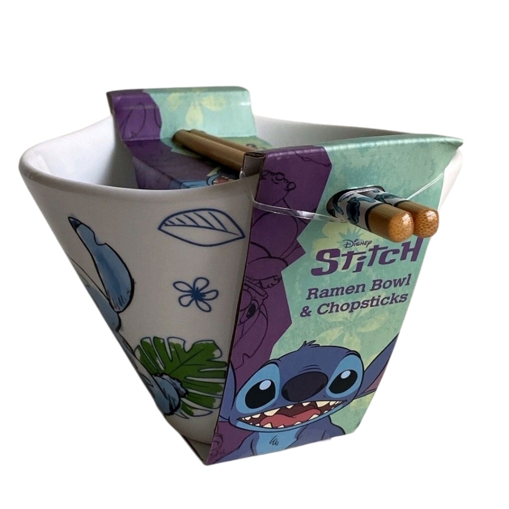 Disney Lilo & Stitch Sketch Ramen Bowl With Chopsticks NEW